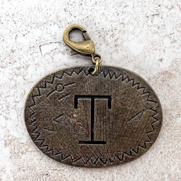 Boho “ T “   Bronze Oval Letter T Charm - Picture 1 of 3